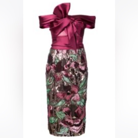 marchesa notte Dresses & Skirts - MARCHESA NOTTE Bardot-Style Floral Embellished Dress Size 10